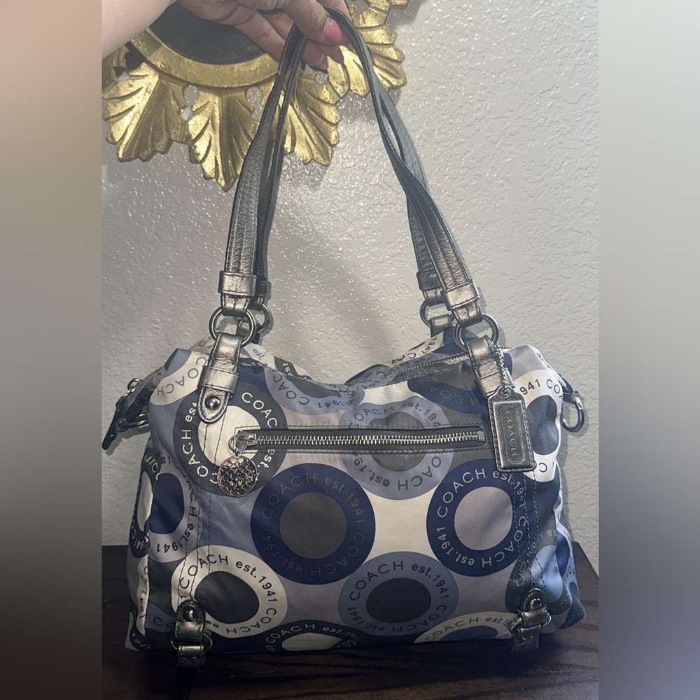 Coach Alexandra Blue/Multi Sateen Snaphead Print Large Shoulder Bag